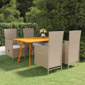 Juego de Comedor de Madera de Acacia Sólida con Cojines de Poliéster y Ratán Sintético en Color Beige, Conjuntos para Jardín - Product Image 1