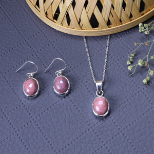 Ensemble de bijoux en argent 925 avec rhodochrosite, pierres précieuses certifiées GIA, hypoallergéniques, tendance, unisexe, cadeau, boucles d'oreilles, bijoux - Product Image 4