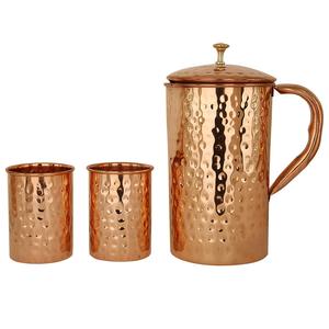 Ensemble de carafes à eau en cuivre martelé, fait main avec motif de feuilles, design chinois traditionnel de luxe, bouchon à charnière, pour adultes, idéal comme cadeau - Product Image 6