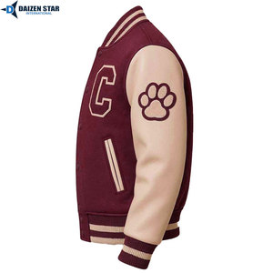 Daizen <b>Star</b> International Men's Varsity <b>Jacket</b> Maroon Cream Embroidered C Paw Logo Preppy Style Autumn Wear - Product Image 4