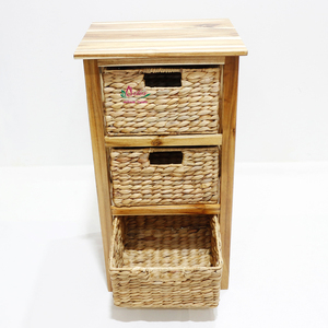 Wooden Storage Cabinet With 2 Rattan Baskets Freestanding Bedroom Furniture Modern <b>Rustic</b> Design - Product Image 2