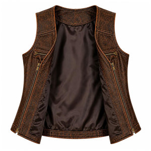 Salva <b>Leather</b> Women's Waterproof Winter Warm Casual Moto Vest V-Neck Zipper Closure Solid Color Regular Length Outerwear Pockets - Product Image 3
