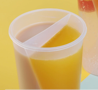 Tutup Gelas Bubble Tea Sekali Pakai PP 2 Kompartemen Transparan 500ml 700ml Minuman Dingin Logo Kustom 98mm