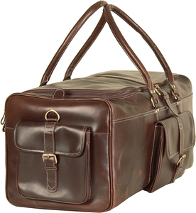 Sac de voyage en cuir de chèvre véritable personnalisé, vintage, élégant, fait main, avec fermeture à glissière - Product Image 4