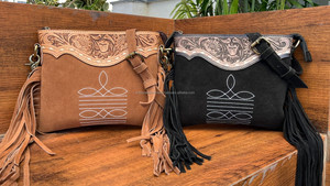 Sac à bandoulière en cuir suédé repoussé à la main pour femmes sac à main en cuir véritable occidental sac à main en cuir de vachette bohème - Product Image 3