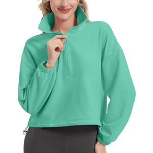 <b>Half</b> <b>Zip</b> Cropped Pullover <b>Sweatshirt</b> Casual Design <b>Women's</b> Athletic Crop Streetwear Fashion Bold Trendy Workout Gear <b>Sweatshirt</b> - Product Image 1