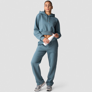 <b>Top</b> Selling Custom Logo <b>Crop</b> Hoodie & Jogger 2 Piece <b>Set</b> Women's Tracksuits Cotton Flecce Breathable Gym wear Women's Sweatsuits - Product Image 1
