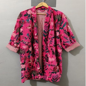 Pink Floral Printed Women's Indian Velvet <b>Kimono</b> Wrap Tie Robe <b>Jacket</b> Finished Reversible Eco-Friendly Long Coat Winter Bridal - Product Image 1