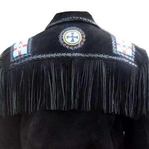 Men PU Leather Jacket With Fringe Beading Embroidery Turn-<b>down</b> Collar Casual Autumn Wear - Product Image 6