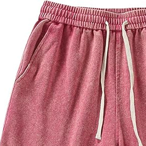 <b>Men's</b> <b>Pink</b> Cotton <b>Shorts</b> Solid Color Casual Style With Pockets Drawstring Waist Mid Rise Breathable Knitted Fabric - Product Image 6