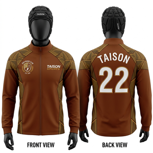 Veste d'entraînement de rugby pour hommes, 280 GSM, tissu polyester respirant, orange et bleu marine, empiècements contrastés, logo personnalisé imprimé, vêtements de sport - Product Image 3