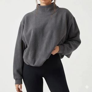 Wholesale Custom Logo Casual High Quality Mockneck Long Sleeve 100% Cotton, 100% Polyester Winter Pullover Sweatshirts Women - Product Image 2
