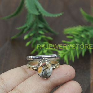 Natural Oyster Turquoise Gemstone <b>Ring</b> Handmade 925 Sterling Silver & Brass Boho <b>Statement</b> <b>Ring</b> Artisan Jewelry Gift for Her him - Product Image 5
