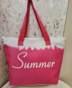 <b>Large</b> <b>Canvas</b> Tote <b>Bag</b> Summer Letter Print Shoulder Handbag Fringe Strap Shopping Travel <b>Bag</b> - Product Image 2