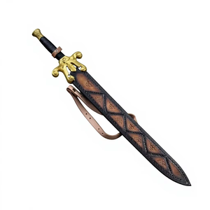 Épée médiévale fantastique avec garde-poignée incurvé doré et poignée noire, 100% acier carbone, épées fabriquées en usine à vendre - Product Image 3