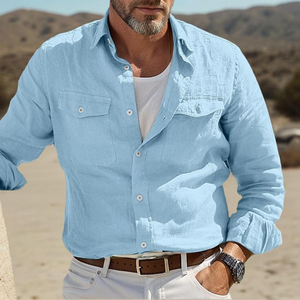 <b>Men</b>’s Long Sleeve Cotton Linen Summer <b>Shirt</b> Solid Color Lapel Casual <b>Beach</b> Street Wear Top - Product Image 6