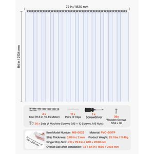 Tenda a Strisce in PVC Trasparente 84 Altezza x 72 Larghezza, Spessore 0,08, 12 Pezzi, per Congelatori e Frigoriferi, Tessuto Liscio - Product Image 2
