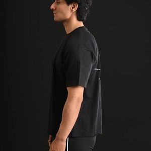 Men's Black Cotton T-Shirt Crew Neck Short Sleeve Embroidered Logo Front Plain Dyed Breathable Regular Fit All Seasons - Product Image 2