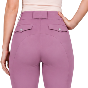 Leggings de equitación para mujer, color morado polvoriento, cintura alta, pantalones de equitación elásticos con agarre de silicona para entrenamiento de equitación - Product Image 6