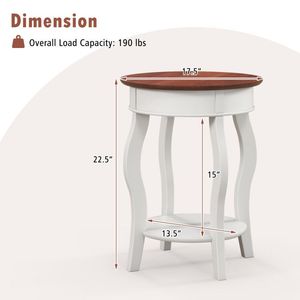 2-Tier <b>Round</b> End <b>Table</b> with Storage Shelf Solid Rubber Wood Legs <b>Console</b> <b>Tables</b> - Product Image 4