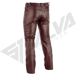 Pantalones de Motociclista SALVA LEATHER para Hombre, de Cuero Marrón, Transpirables, Ligeros, Corte Recto, Cintura Media, Cierre de Cremallera, Bolsillos Laterales, para Invierno - Product Image 2