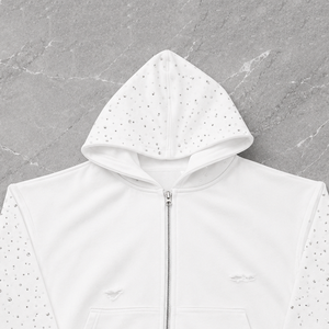 Glory Custom Oversized Washed Rhinestone Zip Up Hoodie 100% Cotton Soft Quick Dry Fabric Sun Faded Hoodie For Unisex Street Wear - Product Image 3