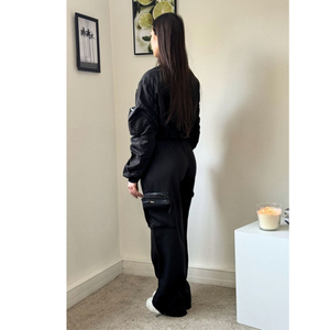 New Arrival Custom Printed Casual Autumn <b>Women's</b> Windbreaker <b>Set</b> with Line Piping Contrast Black Nylon Zipper Jacket Pants Suit - Product Image 4