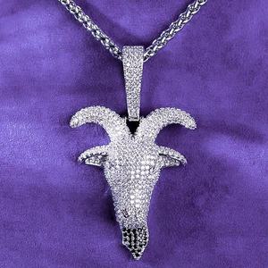 Pendentif en argent 925 à thème animal Tête de Cerf avec micro-incrustation de Moissanite, style Hip Hop, bijoux unisexe - Product Image 1