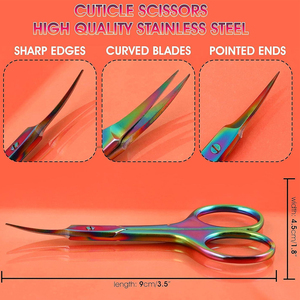 Ciseaux de manucure en acier inoxydable incurvés, légers, durables, de haute qualité, tendance, couleur arc-en-ciel personnalisée, manches en acier - Product Image 3