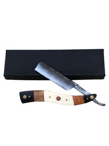 มีดโกนหนวดเหล็กดามัสกัสทำมือแบบกำหนดเอง พร้อมด้ามจับทำจากเขาแกะ สำหรับช่างตัดผมโกนหนวดและโกนเครา - Product Image 3