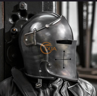 Casco de Caballero Medieval con Visera, Barbuta, de Hierro Pulido de Calibre 18, para Usar, Armadura Templaria de Cruzado para Navidad y Reenactamiento