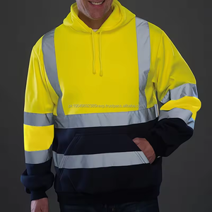 Sweat à capuche épais personnalisé grande taille pour hommes vêtements de travail pour hommes veste haute visibilité sweat à capuche imperméable à rayures réfléchissantes - Product Image 3