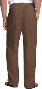 Men's Brown Cotton <b>Drawstring</b> Pants Casual Elastic Waist Lightweight Summer <b>Trousers</b> With Pockets - Product Image 3