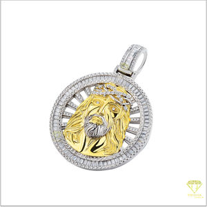 Colgante de cabeza de Jesús helado de alta calidad, collar religioso cristiano con Cruz de moissanita en plata de ley 925 - Product Image 2