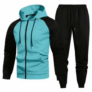 For Wholesale Rate Customized New Trendy Two-Tone Men's Activewear <b>Set</b> Breathable Full Zip Hoodie & Slim Fit Jogger Tracksuits - Product Image 1