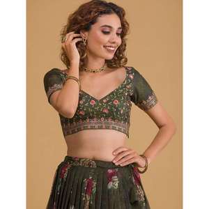 <b>Charming</b> Dark Green Floral Printed Organza Designer Lehenga Choli - Product Image 3