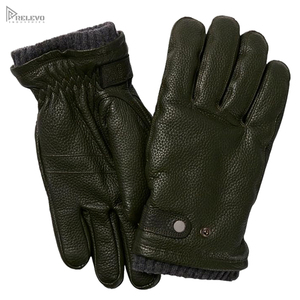 Gants d'hiver en cuir véritable pour hommes, gants de travail thermiques chauds en cuir de vachette texturé de haute qualité avec poignets en tricot élastique - Product Image 1