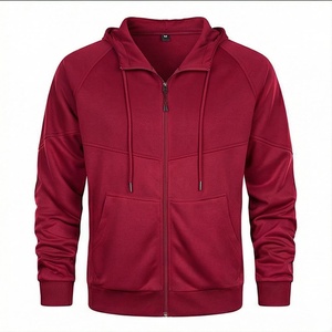 Sweat-shirt à capuche zippé pour homme, manches longues, couleur unie, survêtement décontracté rouge, respirant, en polyester, pour l'automne - Product Image 1