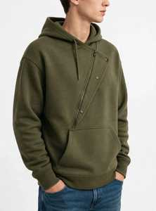 <b>Men's</b> Plus Size Olive <b>Green</b> <b>Hoodie</b> Asymmetric Zipper Fleece Pullover Sweatshirt with Kangaroo Pocket Autumn - Product Image 6