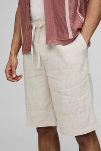Shorts Bermuda en Lin pour Homme, Couleur Unie, Taille à Cordon, Style Décontracté, Respirant, Taille Mi-Haute - Product Image 6