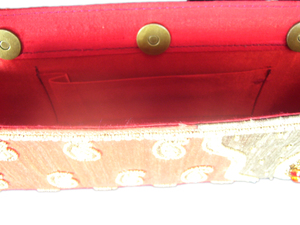 Stylish Red Envelope <b>Clutch</b> With Gold Buttons And Zipper Closure For Evening Party - Product Image 3