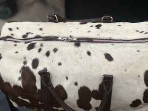 Bolsa de Viaje de Fin de Semana de Cuero Vacuno de Lujo con Pelo, Estilo Occidental, Bolsa de Cuero Genuino con Pelo LHDB-0173 - Product Image 3