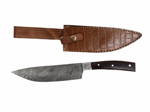 Cuchillo de Caza Hecho a Mano de Acero de Damasco de Grado Industrial con Mango de Micarta y Funda de Cuero para Acampar al Aire Libre - Product Image 5