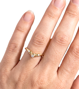 Newest Jewelry Dainty Curved <b>Three</b> Stone Diamond Ring 18K Solid Gold Minimalist Crescent V Shape Ring Round Lab Grown Diamond - Product Image 6