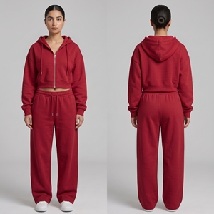 Custom <b>Women</b> 2 Piece Set Cropped Zip Up Hoodie <b>Jogger</b> Sweatpants Tracksuit <b>Fleece</b> Sportswear Wholesale OEM China Manufacturer - Product Image 6