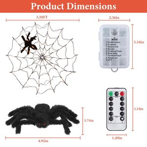 1Pc 3.28FT <b>Spider</b> Web LED Lights Battery Operated <b>Remote</b> <b>Control</b> 8 Lighting Modes Indoor Outdoor Wall Glowing Hairy Halloween - Product Image 6