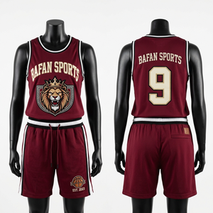 Premium 180 GSM breathable mesh polyester basketball jersey and shorts <b>maroon</b> embroidered logo set Women's Sets - Product Image 1