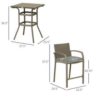 Set da 3 Pezzi per Esterni: Tavolo Effetto Legno e 2 Sgabelli in Rattan Intrecciato, Resistente alle Intemperie, Grigio, per Veranda o Giardino - Product Image 3