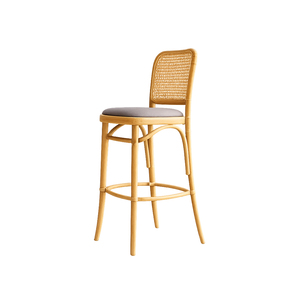 Teak Wood Premium Durable Scandinavian Gio Rattan Teak Cushioned Seat Handwoven Rattan <b>Back</b> Commercial Bar <b>Stool</b> for Bar - Product Image 1