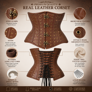 Steampunk Brown Leather Underbust Corset - Product Image 6